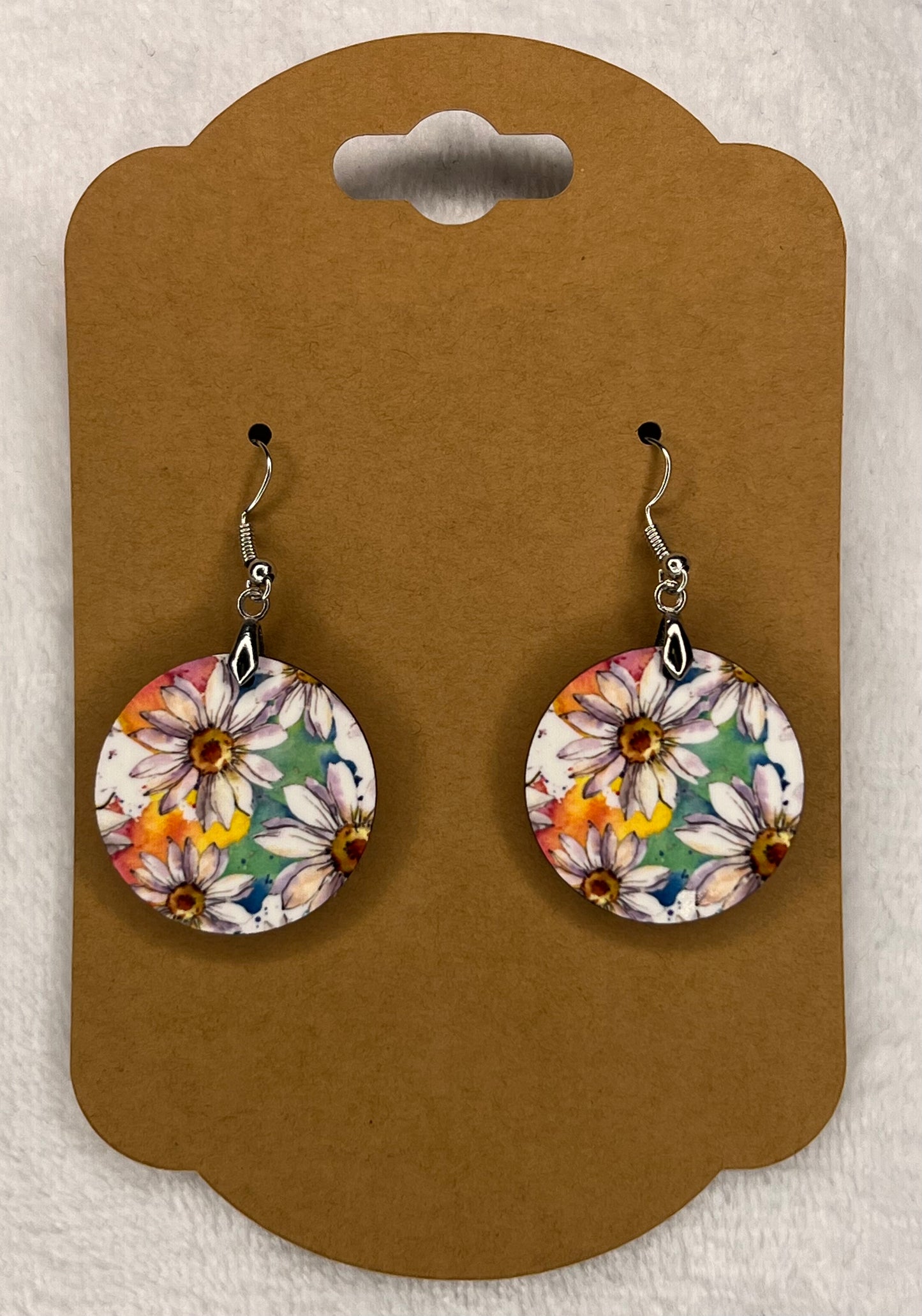 Watercolor Daisy - Round Earrings