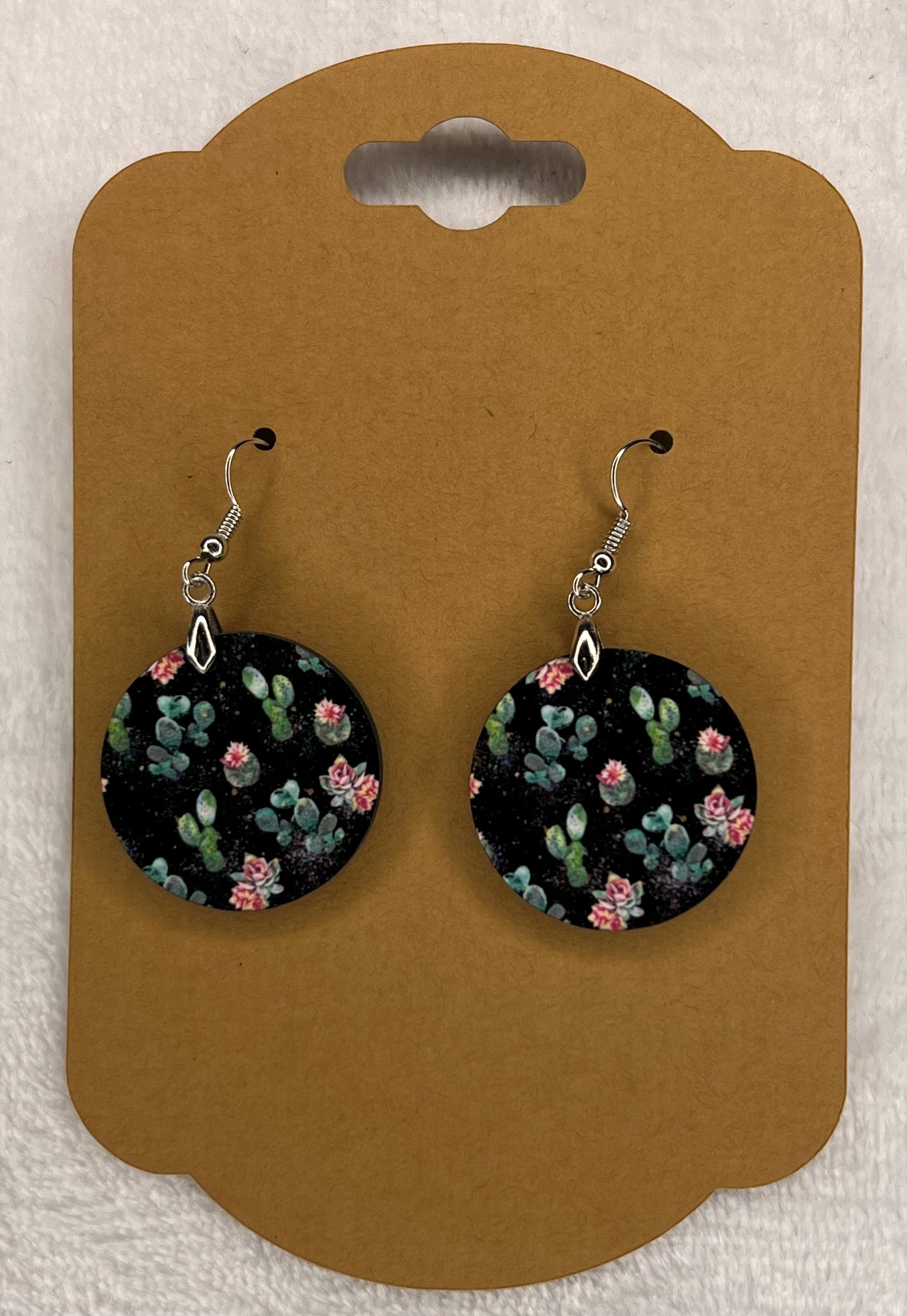 Black Cactus - Round Earrings