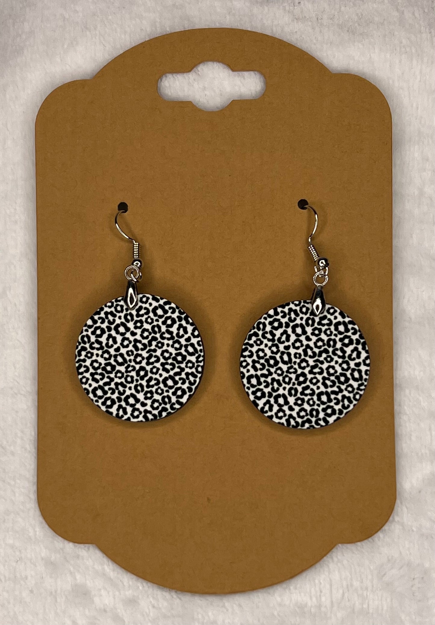 Black and White Leopard - Round Earrings