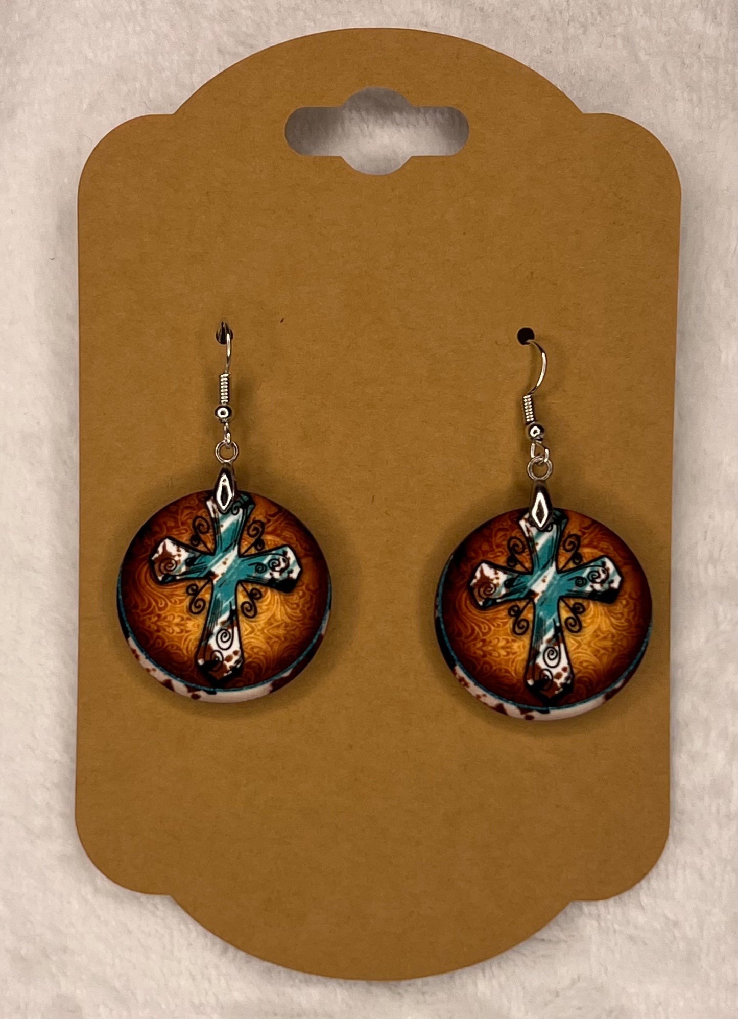 Western Cross Round Earrings
