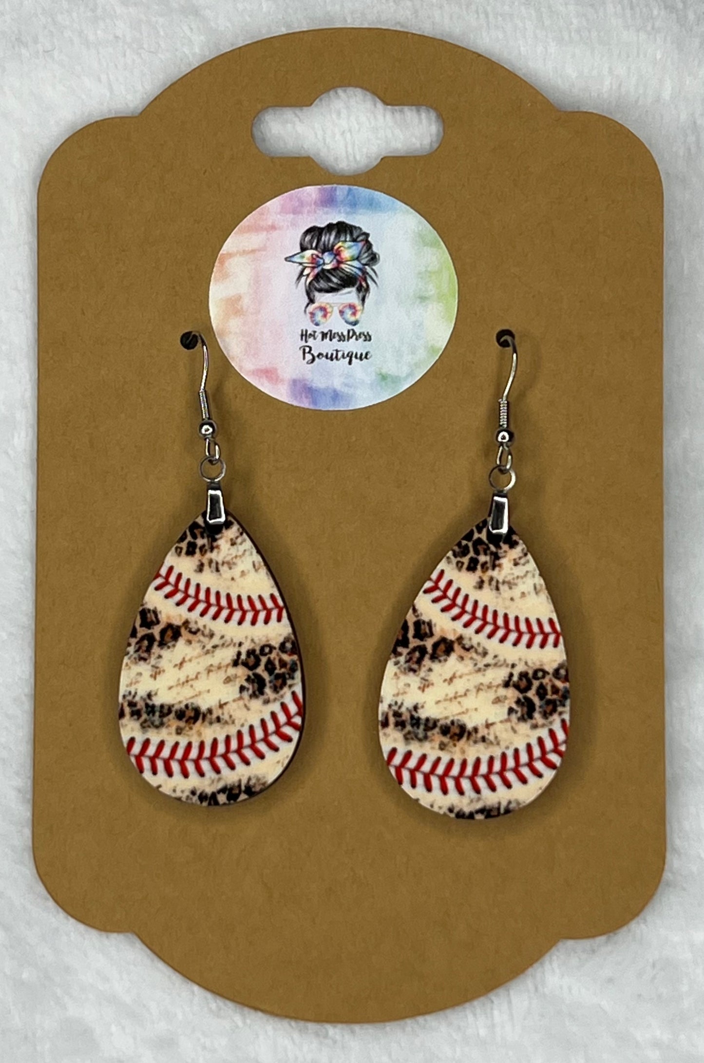 Leopard Baseball Earrings