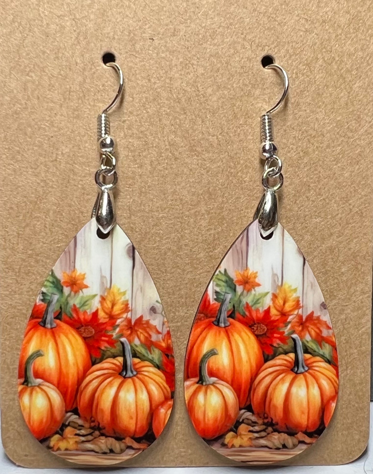 Fall Grey Wood Pumpkins Earrings