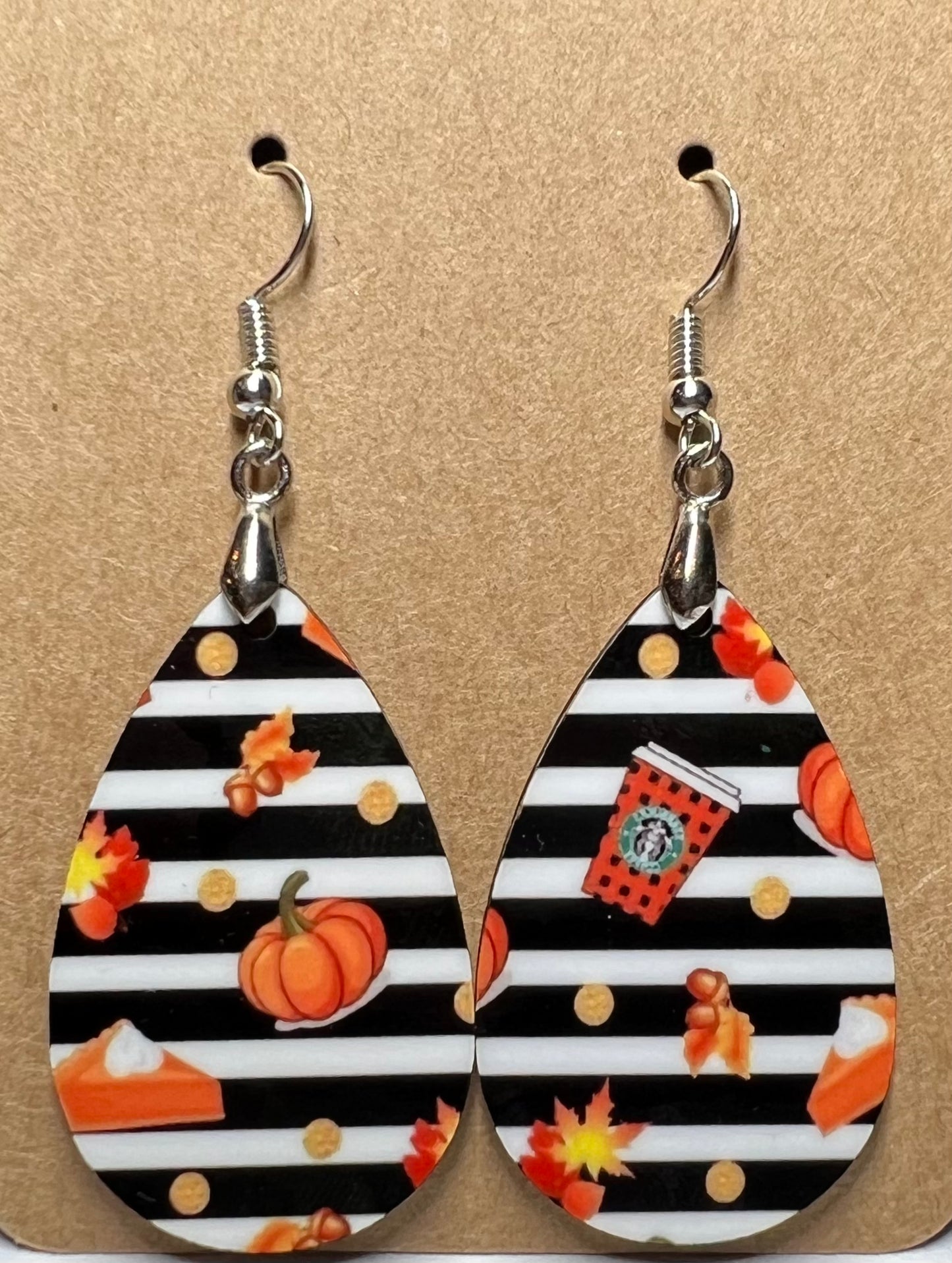 Fall coffee pumpkin stripped Earrings