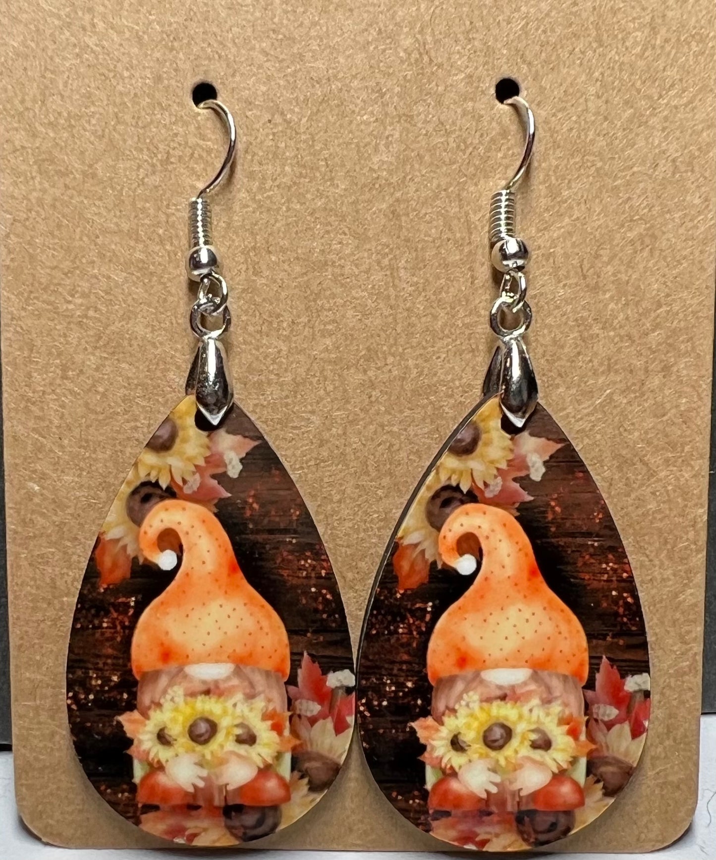 Fall Gnome w sunflowers Earrings