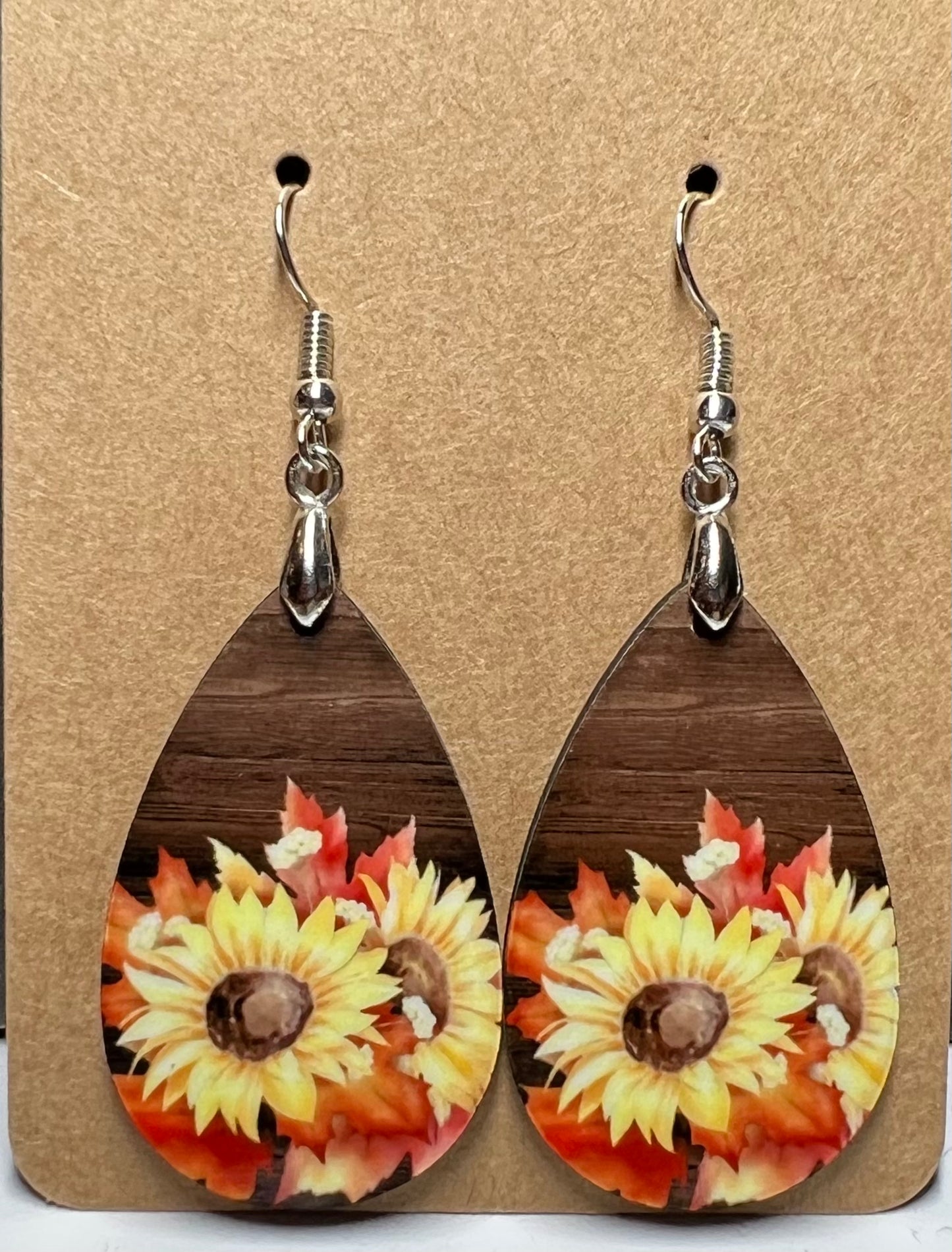 Sunflower Dark Wood Earrings