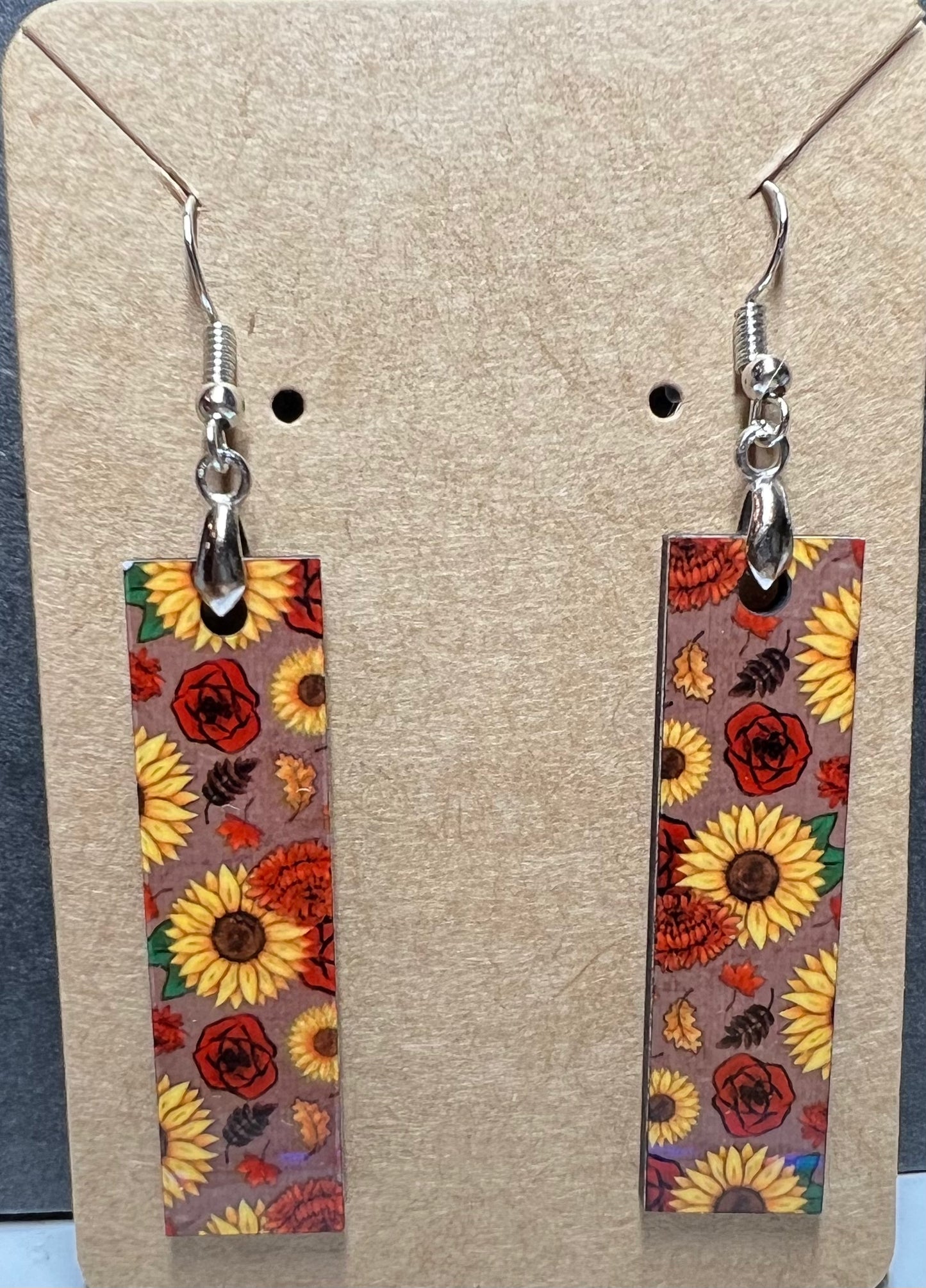 Brown Sunflower Rose - Bar Earrings
