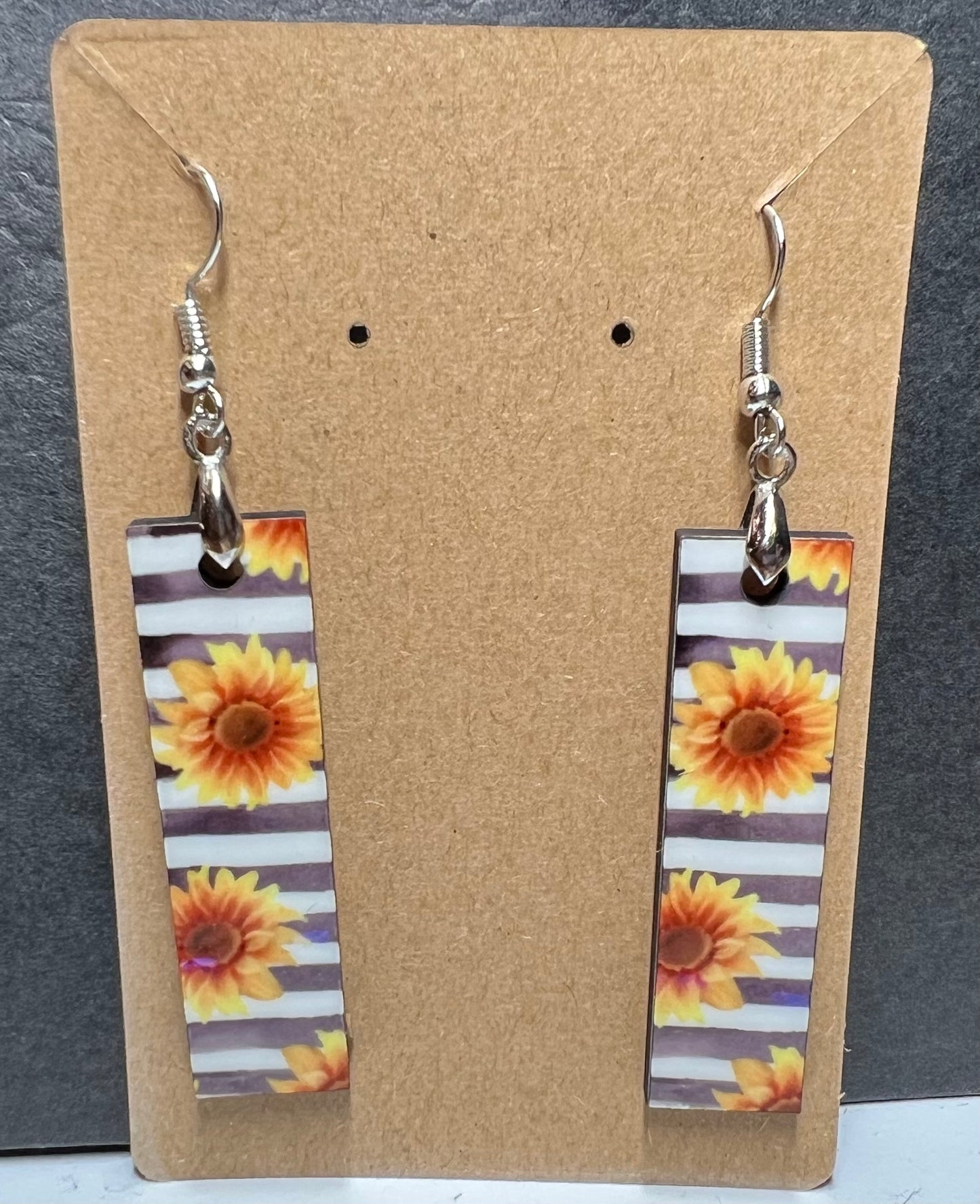 Sunflower Grey Stripe - Bar Earrings