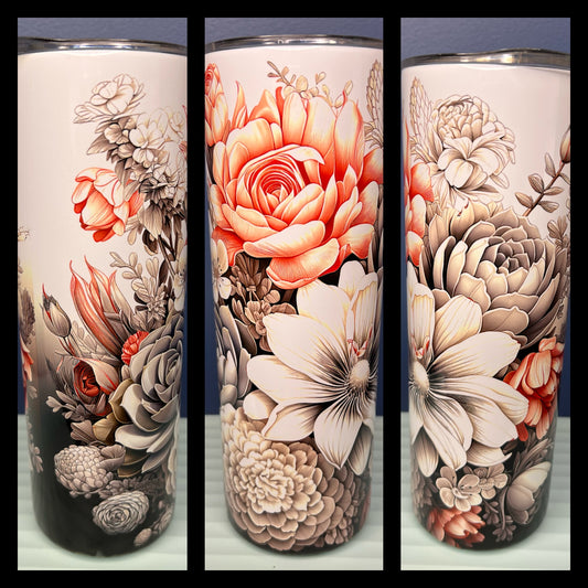 Grey and Peach Floral Tumbler