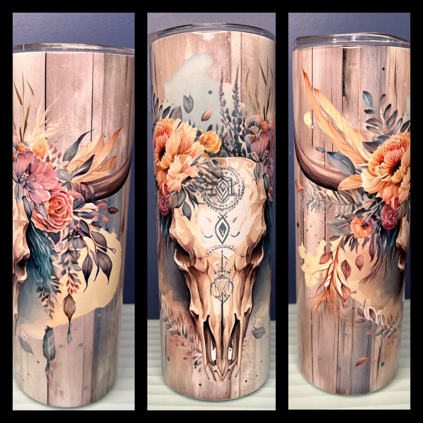 Pastel Floral Bull Skull Tumbler