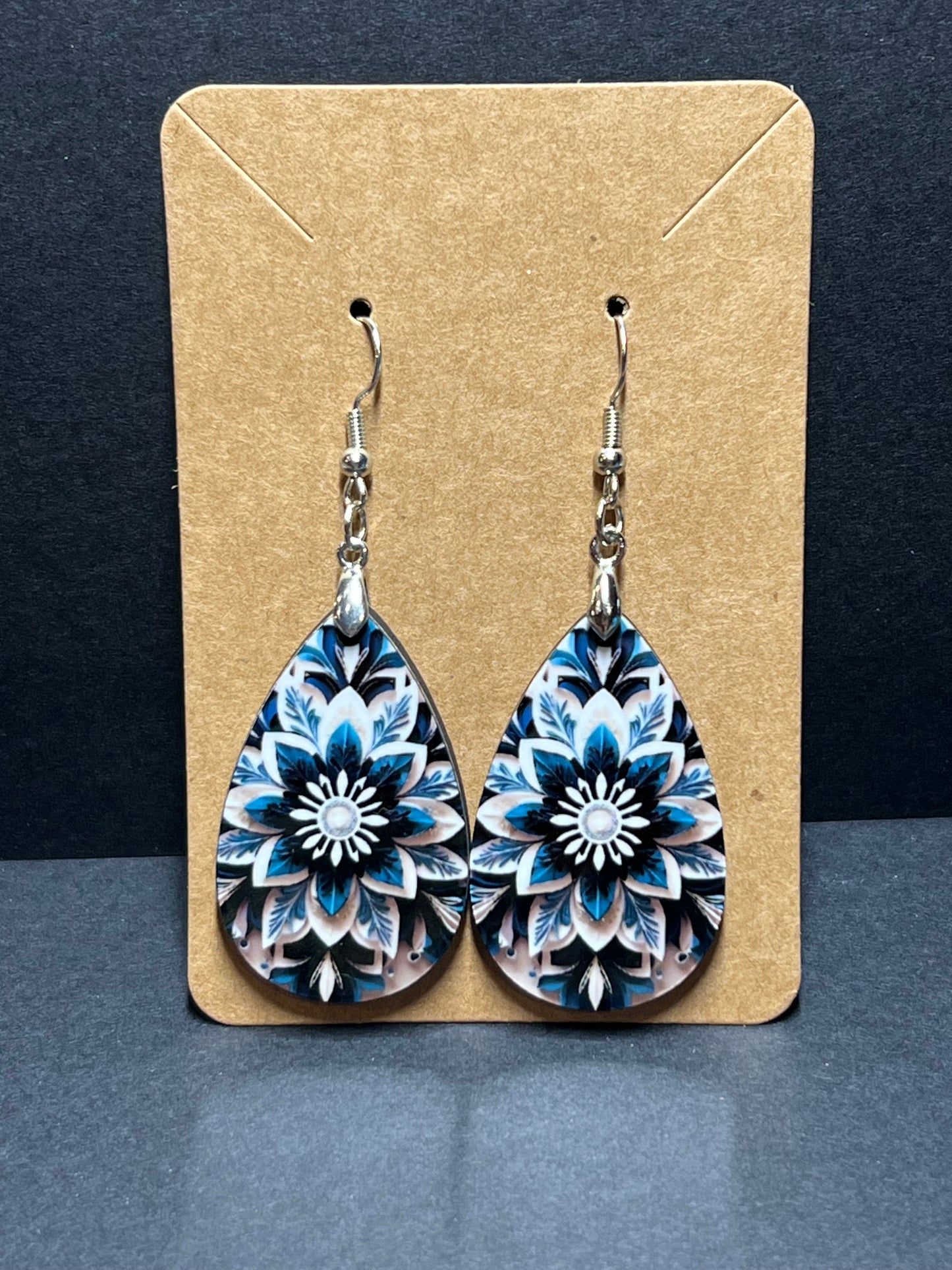 3D Blue & White Earrings