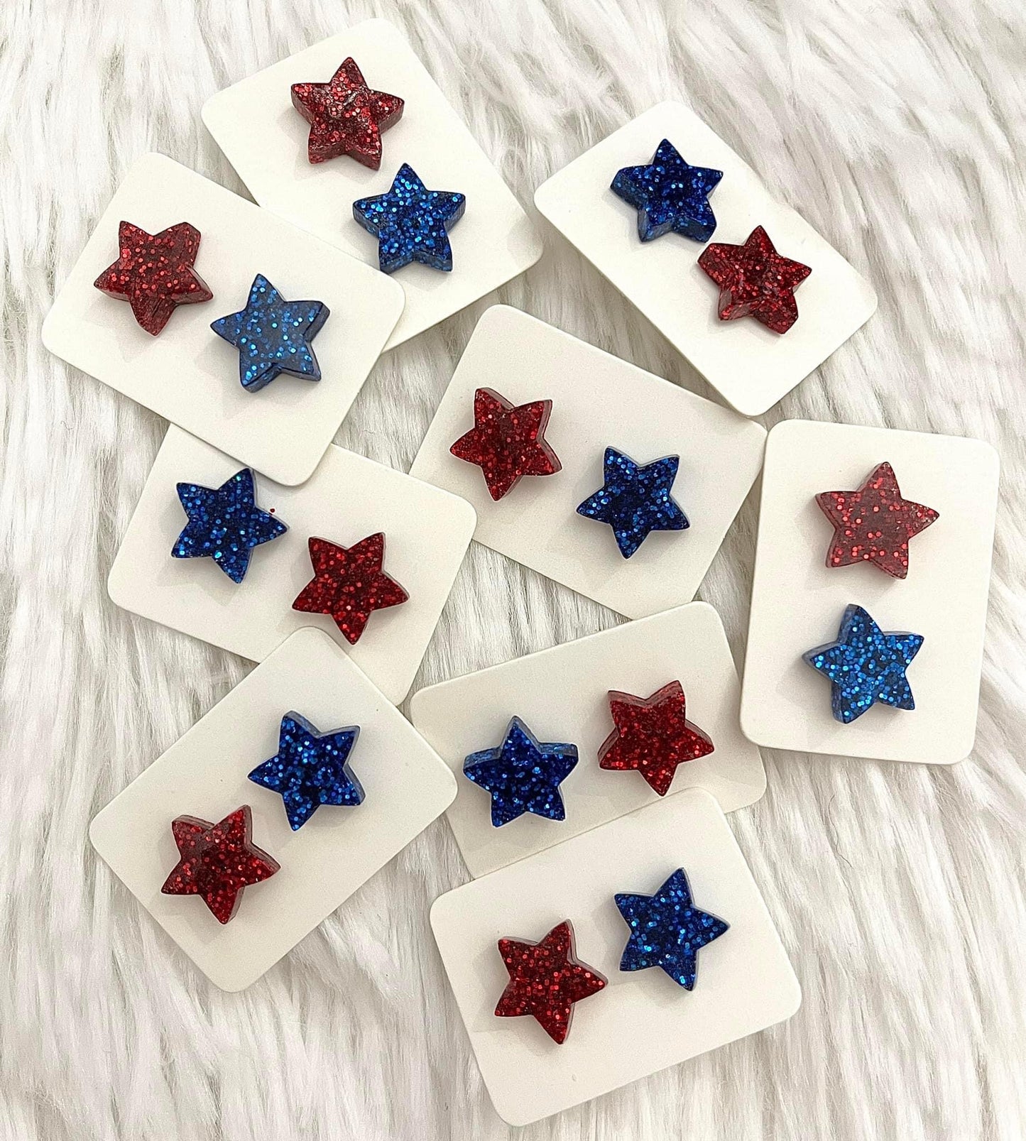 Red and Blue Sparkle Star Studs