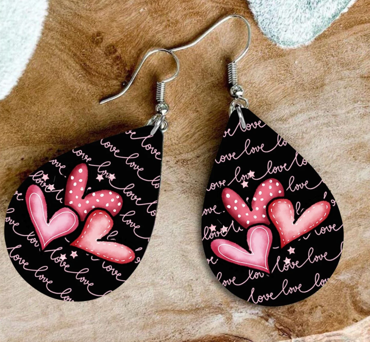 Black with pink hearts Earrings
