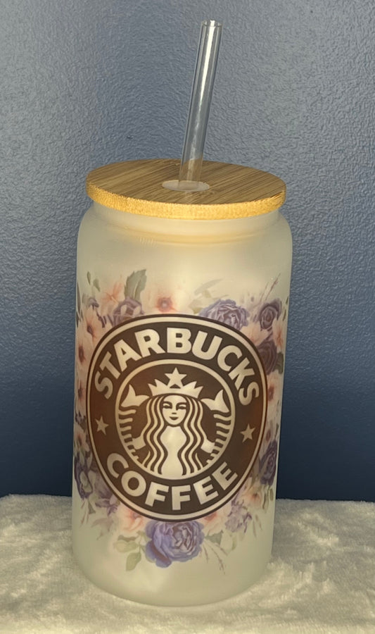 Navy Floral Starbucks Jar