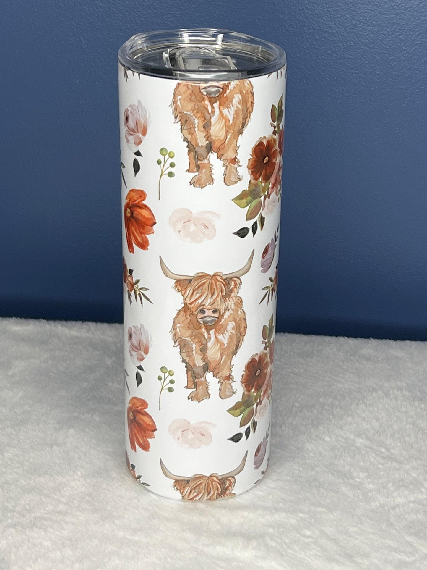 Floral Highland Cow Tumbler