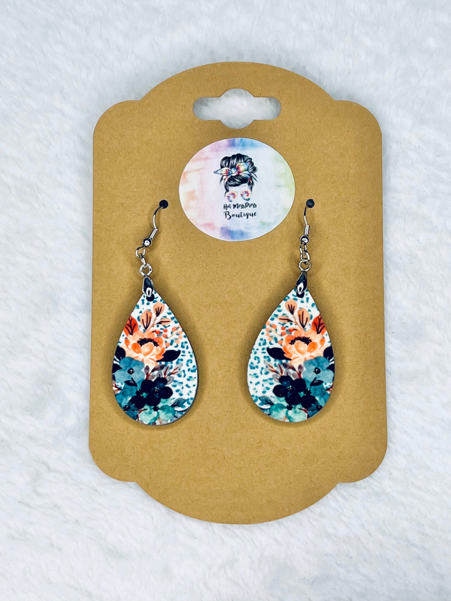 Blue Floral Leop. Earrings