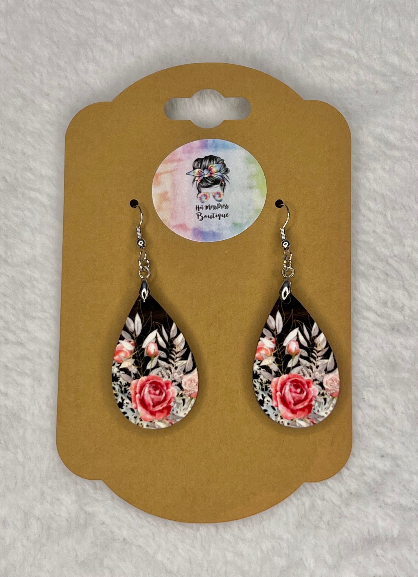 Dark Wood Rose Earrings