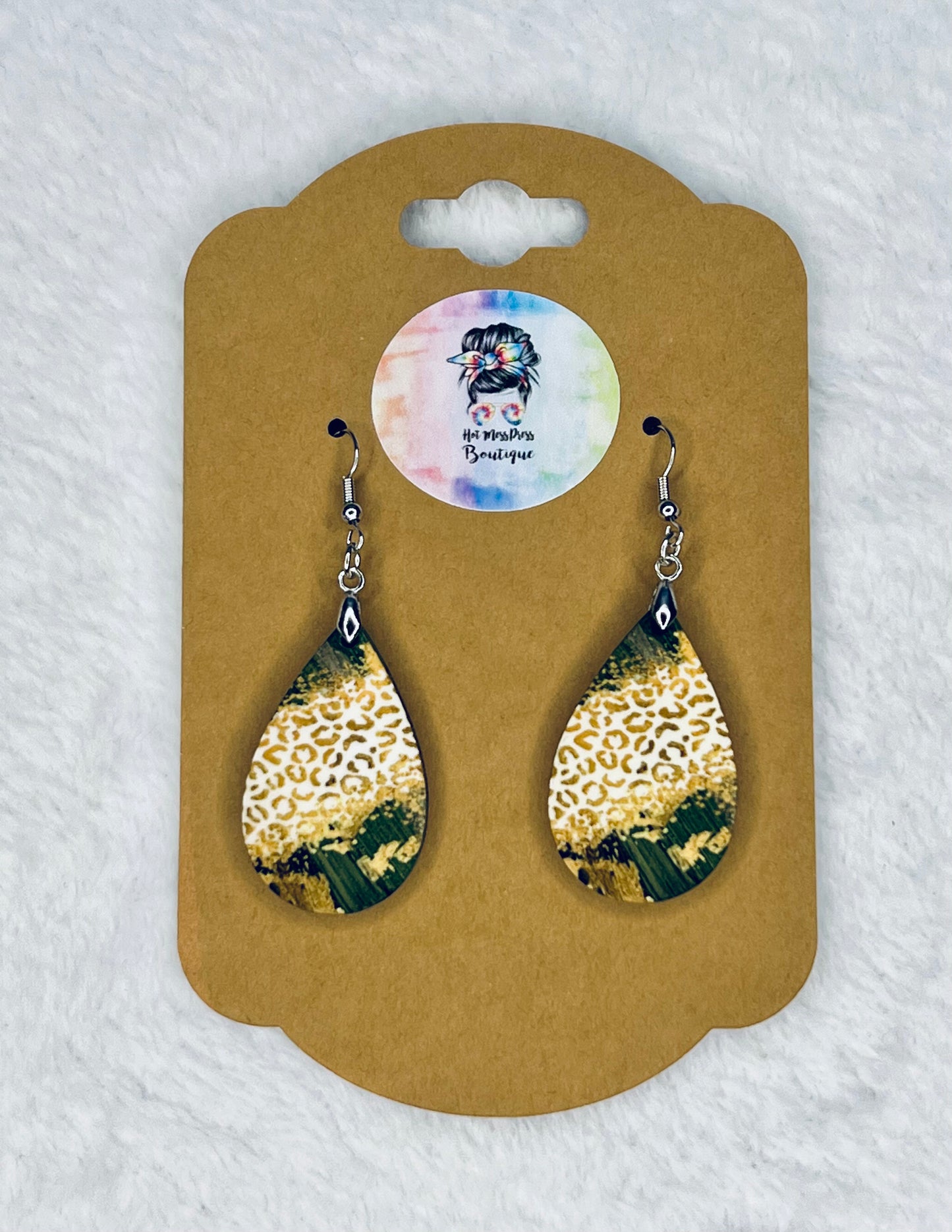 Green/Gold Leop. Strips Earrings
