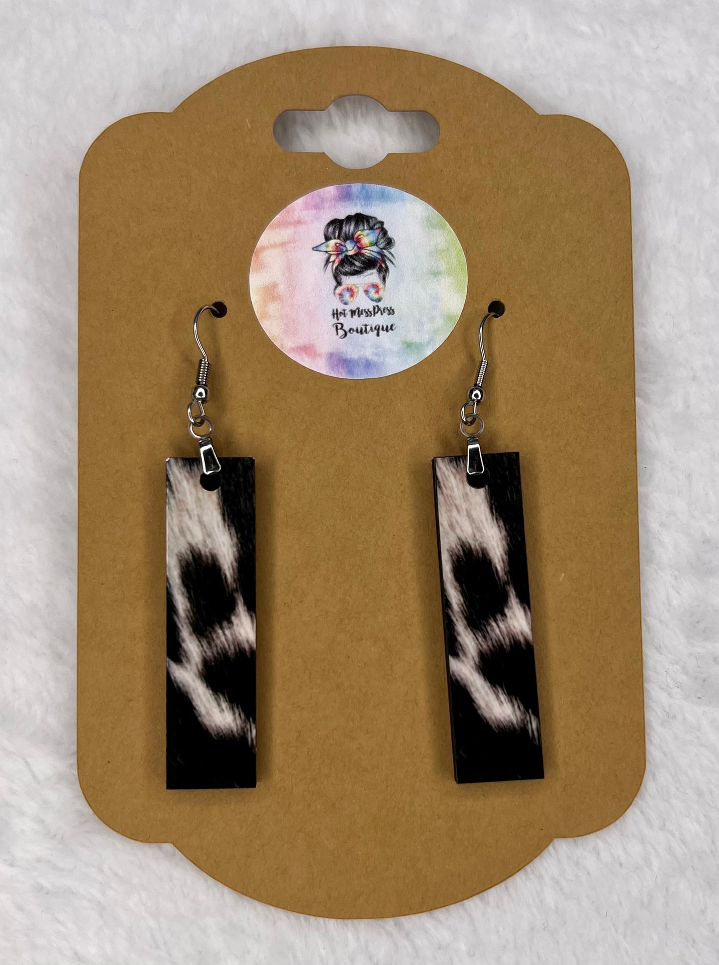 Black Cow Hide Bar Earrings