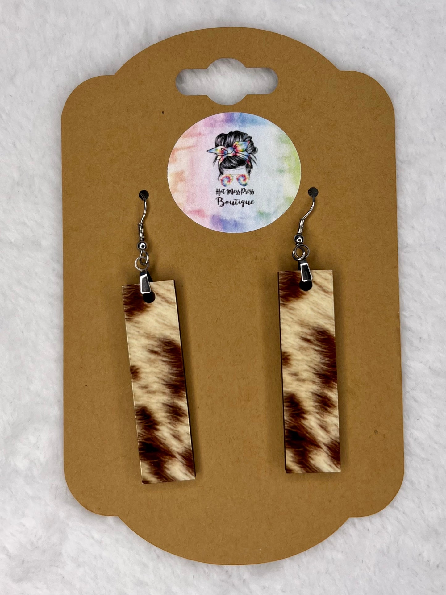 Brown Cow Hide Bar Earrings