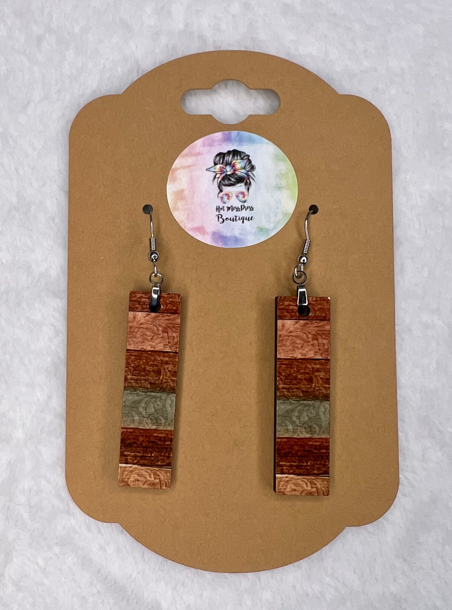 Multi Colored Wood - Bar Earrings