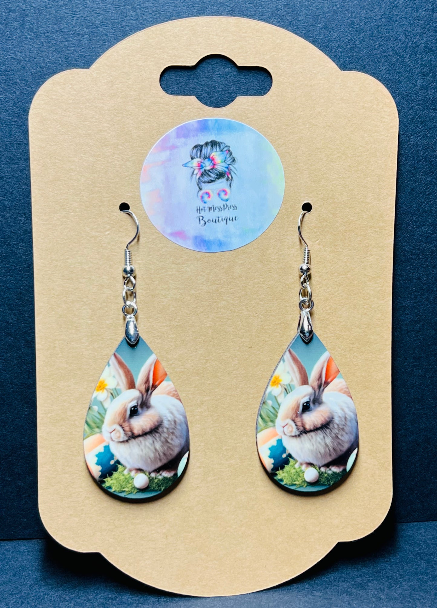 Tan & White Bunny Earrings