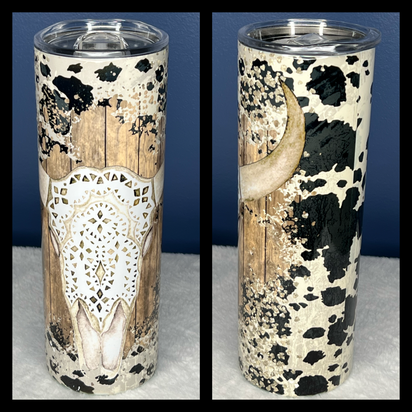 Lace Skull Cow Print Tumbler
