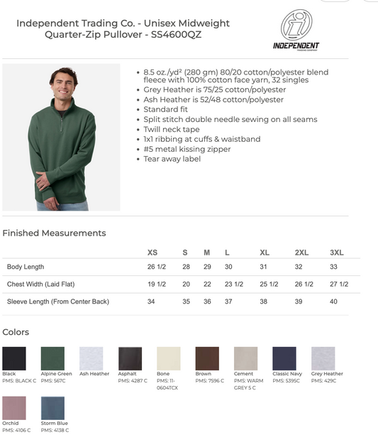 CSLG 26 - Unisex 1/4 Zip - Adult ONLY